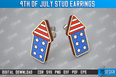 4th of July Stud Earrings | Patriotic Earrings | Red White and Blue | CNC File SVG Fly Design 