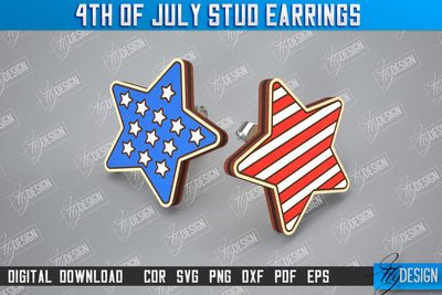 4th of July Stud Earrings | Patriotic Earrings | Red White and Blue | CNC File SVG Fly Design 