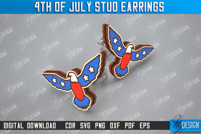 4th of July Stud Earrings | Patriotic Earrings | Red White and Blue | CNC File SVG Fly Design 