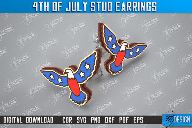 4th of July Stud Earrings | Patriotic Earrings | Red White and Blue | CNC File SVG Fly Design 