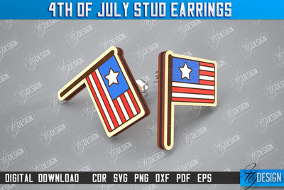 4th of July Stud Earrings | Patriotic Earrings | Red White and Blue | CNC File SVG Fly Design 
