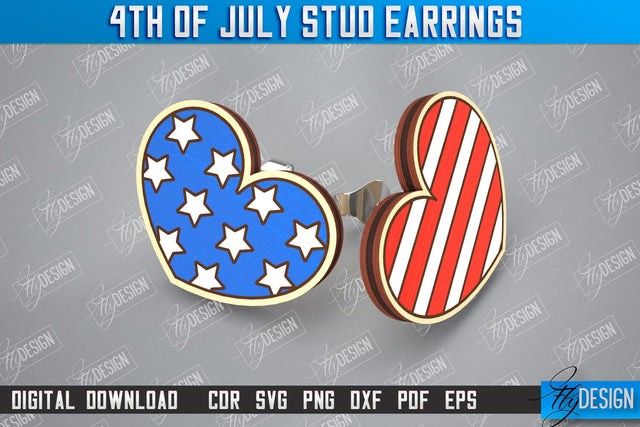 4th of July Stud Earrings | Patriotic Earrings | Red White and Blue | CNC File SVG Fly Design 