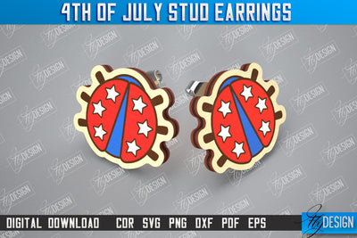 4th of July Stud Earrings | Patriotic Earrings | Red White and Blue | CNC File SVG Fly Design 