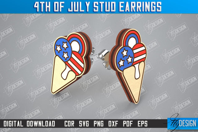 4th of July Stud Earrings | Patriotic Earrings | Red White and Blue | CNC File SVG Fly Design 