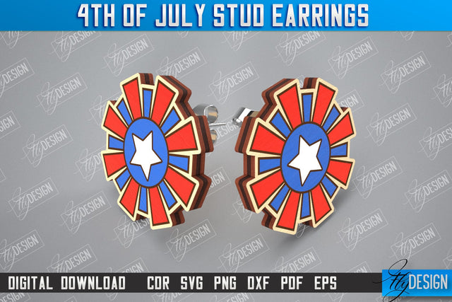 4th of July Stud Earrings | Patriotic Earrings | Red White and Blue | CNC File SVG Fly Design 