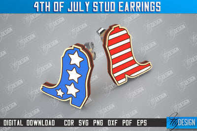 4th of July Stud Earrings | Patriotic Earrings | Red White and Blue | CNC File SVG Fly Design 