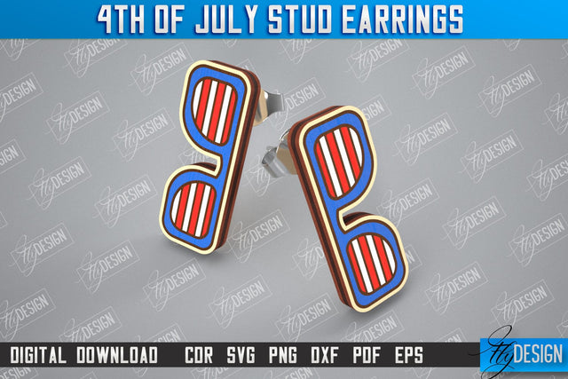 4th of July Stud Earrings | Patriotic Earrings | Red White and Blue | CNC File SVG Fly Design 