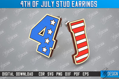 4th of July Stud Earrings | Patriotic Earrings | Red White and Blue | CNC File SVG Fly Design 