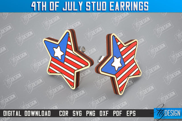 4th of July Stud Earrings | Patriotic Earrings | Red White and Blue | CNC File SVG Fly Design 