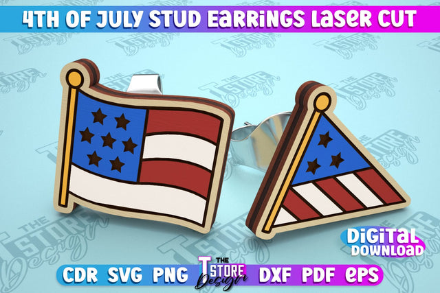 4th of July Stud Earrings | Patriotic Earrings | Red White and Blue | CNC File SVG The T Store Design 