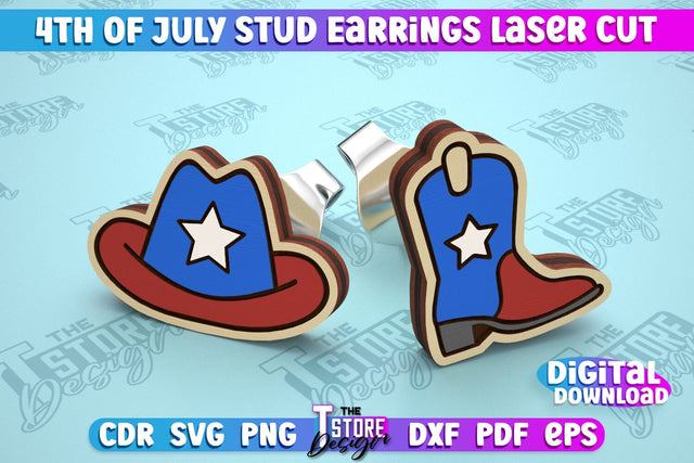 4th of July Stud Earrings | Patriotic Earrings | Red White and Blue | CNC File SVG The T Store Design 