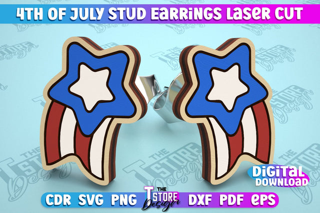 4th of July Stud Earrings | Patriotic Earrings | Red White and Blue | CNC File SVG The T Store Design 