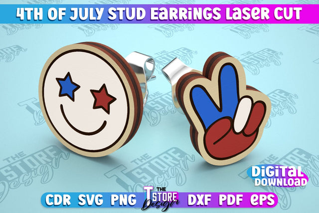 4th of July Stud Earrings | Patriotic Earrings | Red White and Blue | CNC File SVG The T Store Design 
