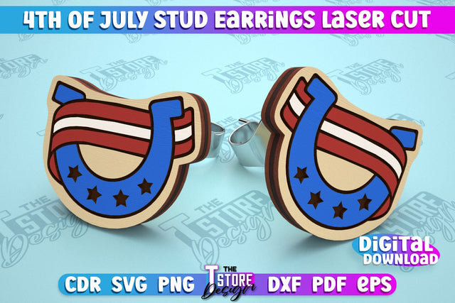 4th of July Stud Earrings | Patriotic Earrings | Red White and Blue | CNC File SVG The T Store Design 