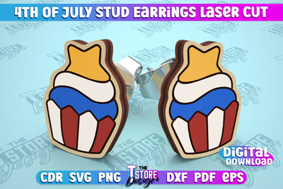 4th of July Stud Earrings | Patriotic Earrings | Red White and Blue | CNC File SVG The T Store Design 