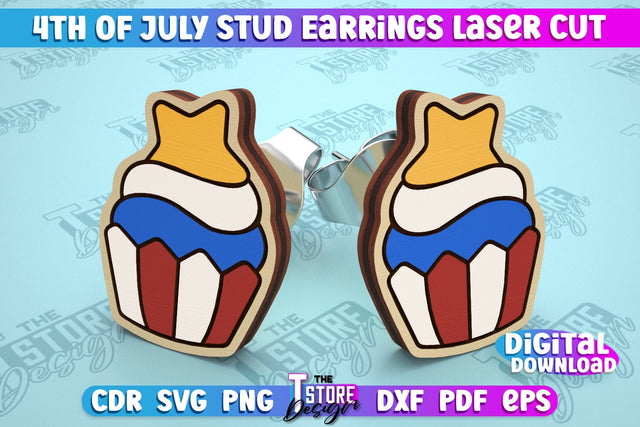 4th of July Stud Earrings | Patriotic Earrings | Red White and Blue | CNC File SVG The T Store Design 