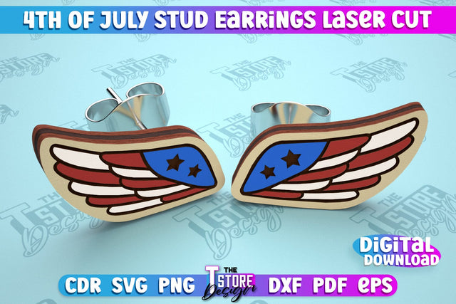 4th of July Stud Earrings | Patriotic Earrings | Red White and Blue | CNC File SVG The T Store Design 