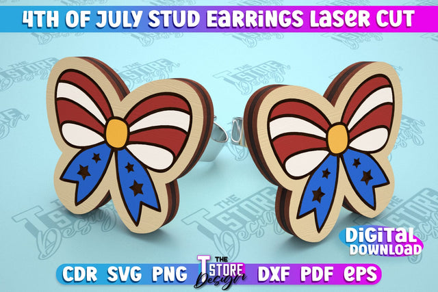 4th of July Stud Earrings | Patriotic Earrings | Red White and Blue | CNC File SVG The T Store Design 