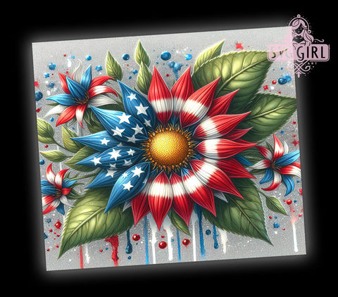 4th Of July Sunflower 20oz Tumbler Wrap Sublimation Design, Straight Tapered Tumbler Wrap, 4th Of July Tumbler Png, Instant Digital Download Sublimation SvggirlplusArt 