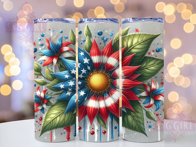 4th Of July Sunflower 20oz Tumbler Wrap Sublimation Design, Straight Tapered Tumbler Wrap, 4th Of July Tumbler Png, Instant Digital Download Sublimation SvggirlplusArt 