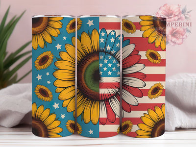 4th of July Sunflower Glow 20oz Tumbler, Patriotic Sunflower, American Flag Design, Split Sunflower, Golden Petals, Skinny Tumbler, Sublimation PNG Sublimation Li Zamperini 