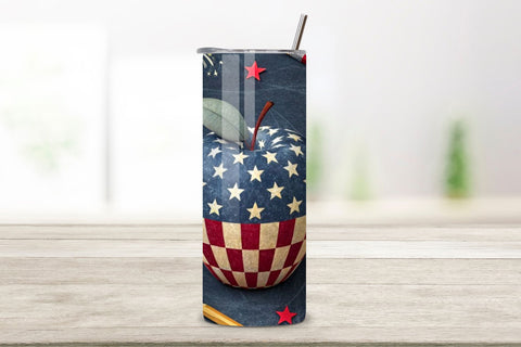 4th Of July Teacher Appreciation Seamless Tumbler Wrap - 3D Apple & Star Blend, 20oz Skinny Sublimation Design, American Flag Floral Art, Independence Day Tumbler Wrap, Fourth of July Floral Gift, USA Patriotic Flower Wrap Sublimation FloridPrintables 