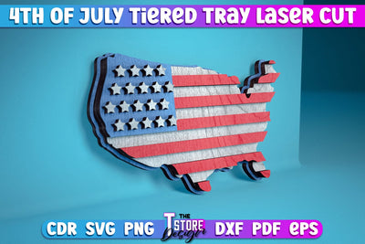 4th of July Tiered Tray Laser Cut | Tiered Tray Laser Cut Design | CNC Files SVG The T Store Design 