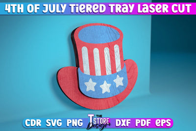 4th of July Tiered Tray Laser Cut | Tiered Tray Laser Cut Design | CNC Files SVG The T Store Design 