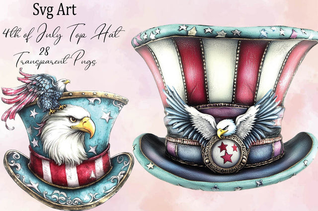 4th of July Top Hat Clipart Bundle. Sublimation SVGArt 