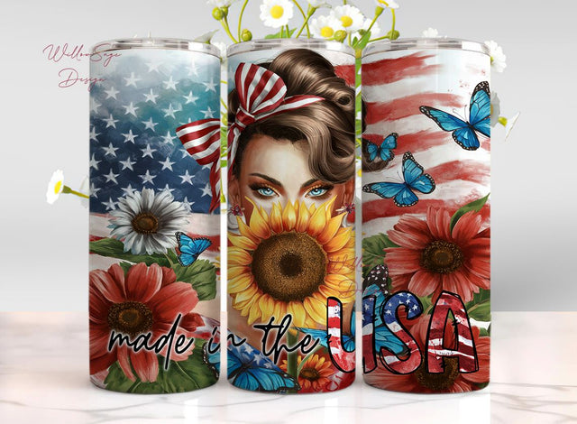 4th Of July Tumbler Wrap, 20oz Skinny Sublimation Tumbler Design, Made In The USA Sublimation Design, Floral Patriotic Tumbler Png Download Sublimation WillowSageDesign 