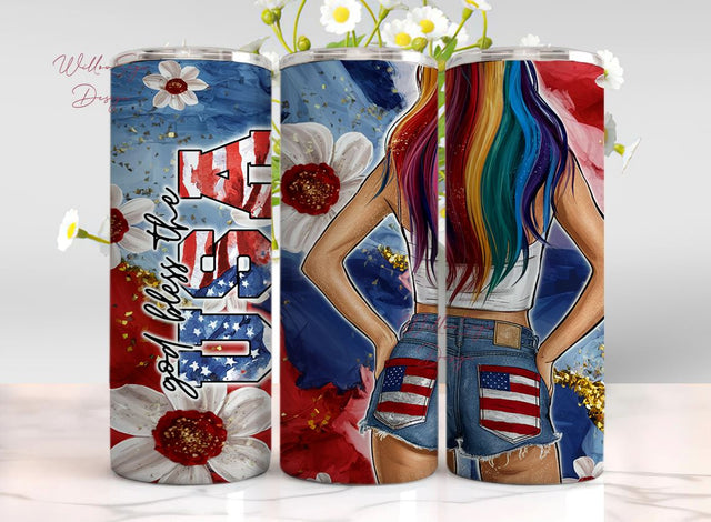 4th Of July Tumbler Wrap, 20oz Skinny Sublimation Tumbler Design, Made In The USA Sublimation Design, Floral Patriotic Tumbler Png Download Sublimation WillowSageDesign 