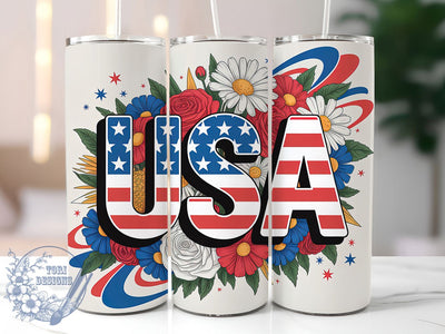 4th of July USA 20oz Tumbler, USA Patriotic Art, Sublimation Tumbler Wrap, 20oz Tumbler, American Flag Floral, Independence Day Gift, Red White Blue Theme Sublimation ToriDesigns 