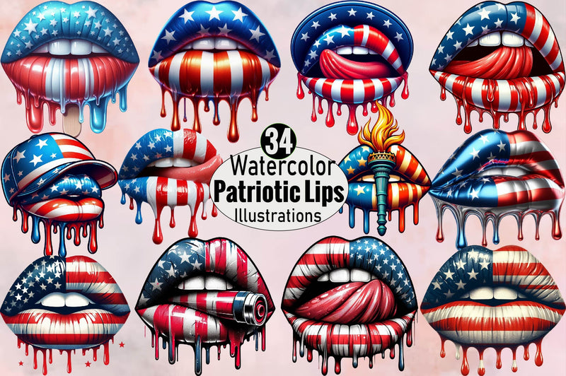 4th of July USA Dripping Lips Sublimation Clipart Bundle Sublimation SVGArt 