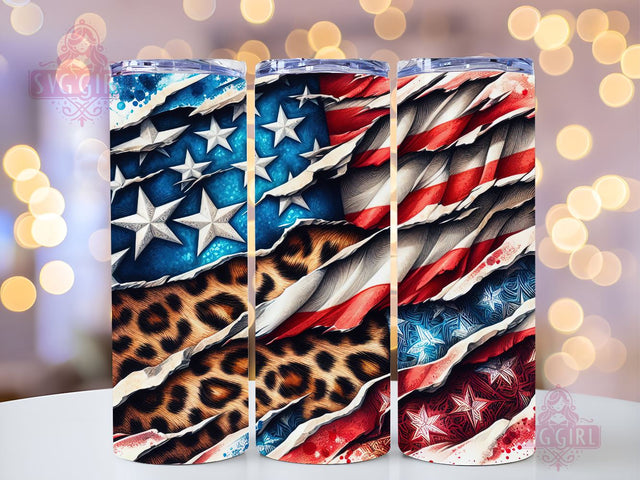 4th Of July USA Flag Leopard 20oz Tumbler Wrap Sublimation Design, Straight Tapered Tumbler Wrap, 4th of July Tumbler Png, Instant Digital Download Sublimation SvggirlplusArt 