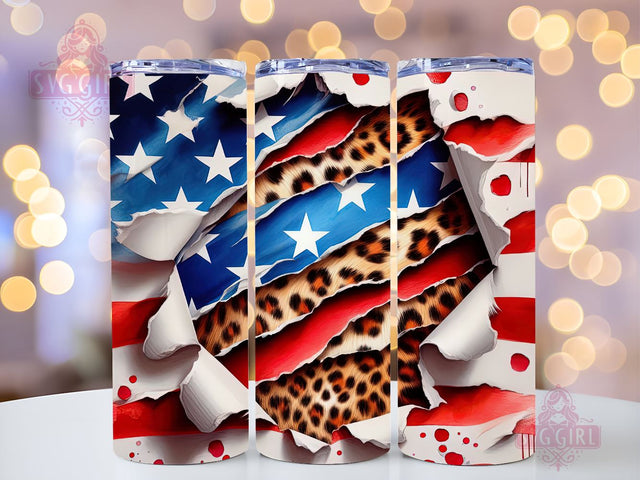 4th Of July USA Flag Leopard 20oz Tumbler Wrap Sublimation Design, Straight Tapered Tumbler Wrap, 4th of July Tumbler Png, Instant Digital Download Sublimation SvggirlplusArt 
