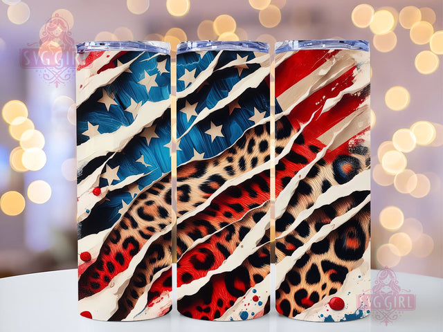 4th Of July USA Flag Leopard 20oz Tumbler Wrap Sublimation Design, Straight Tapered Tumbler Wrap, 4th of July Tumbler Png, Instant Digital Download Sublimation SvggirlplusArt 
