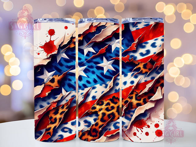 4th Of July USA Flag Leopard 20oz Tumbler Wrap Sublimation Design, Straight Tapered Tumbler Wrap, 4th of July Tumbler Png, Instant Digital Download Sublimation SvggirlplusArt 