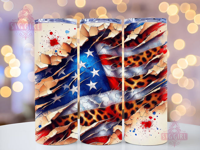 4th Of July USA Flag Leopard 20oz Tumbler Wrap Sublimation Design, Straight Tapered Tumbler Wrap, 4th of July Tumbler Png, Instant Digital Download Sublimation SvggirlplusArt 