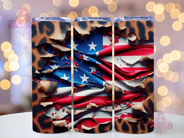 4th Of July USA Flag Leopard 20oz Tumbler Wrap Sublimation Design, Straight Tapered Tumbler Wrap, 4th of July Tumbler Png, Instant Digital Download Sublimation SvggirlplusArt 