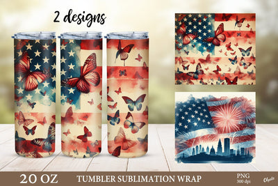 4th Of July Vintage Tumbler Wrap. American Flag Sublimation Sublimation Olga Terlyanskaya 