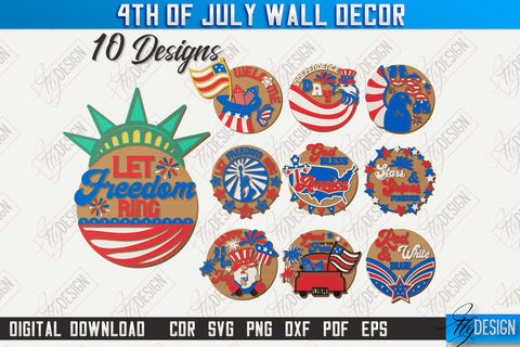 4th of July Wall Décor Laser Cut Bundle | Patriotic Sign | Independence Day | Red White and Blue | CNC Files SVG Fly Design 