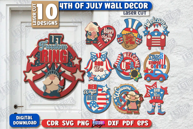 4th of July Wall Décor Laser Cut Bundle | Patriotic Sign | Independence Day | Red White and Blue | CNC Files SVG The T Store Design 