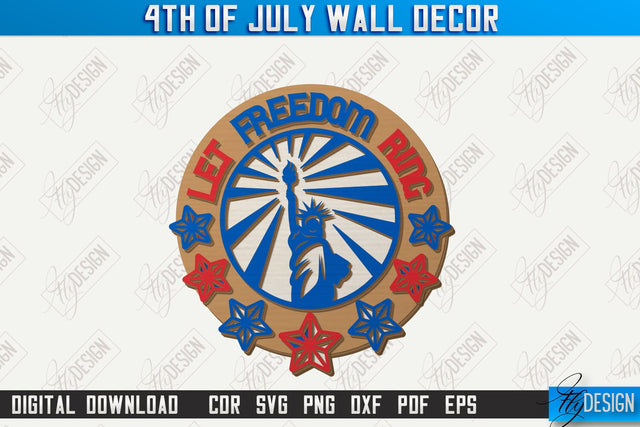 4th of July Wall Décor Laser Cut | Patriotic Sign | Independence Day | Red White and Blue | CNC File SVG Fly Design 