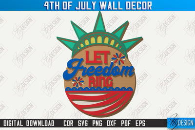 4th of July Wall Décor Laser Cut | Patriotic Sign | Independence Day | Red White and Blue | CNC File SVG Fly Design 