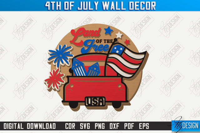 4th of July Wall Décor Laser Cut | Patriotic Sign | Independence Day | Red White and Blue | CNC File SVG Fly Design 