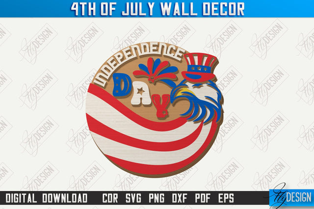4th of July Wall Décor Laser Cut | Patriotic Sign | Independence Day | Red White and Blue | CNC File SVG Fly Design 