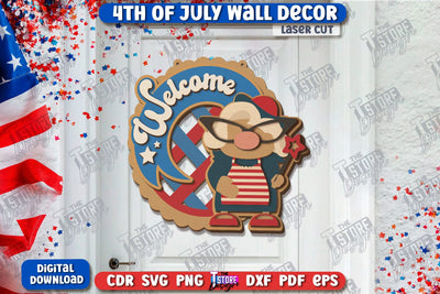 4th of July Wall Décor Laser Cut | Patriotic Sign | Independence Day | Red White and Blue | CNC File SVG The T Store Design 
