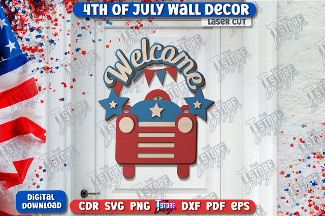 4th of July Wall Décor Laser Cut | Patriotic Sign | Independence Day | Red White and Blue | CNC File SVG The T Store Design 