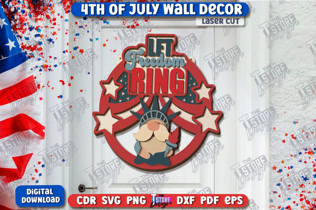 4th of July Wall Décor Laser Cut | Patriotic Sign | Independence Day | Red White and Blue | CNC File SVG The T Store Design 