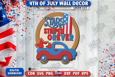 4th of July Wall Décor Laser Cut | Patriotic Sign | Independence Day | Red White and Blue | CNC File SVG The T Store Design 
